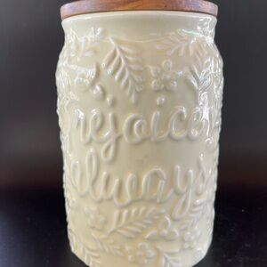 Mary & Martha Cream Ceramic Jar with Wooden Lid